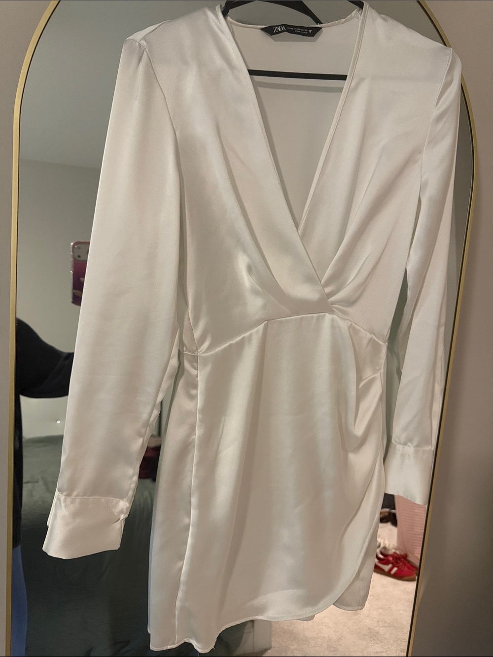ZARA Ivory Satin Long-Sleeve Wrap Mini Dress